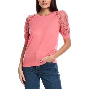 Elie Tahari Womens  Felicity Crochet Sweater, Pink